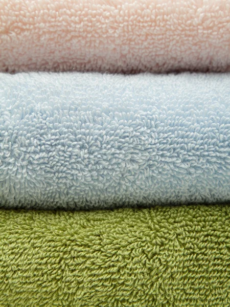 Stack Three Bath Towels Different Colors — Stock Photo, Image