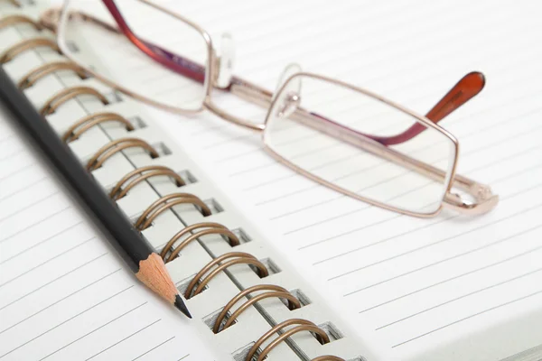 Ruled Diary Black Pencil Reading Glasses — Stock Photo, Image