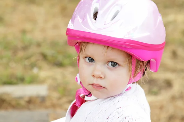 Toddler girl with helmet — Stock Photo, Image