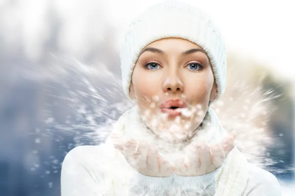 Beauty Girl Winter Background — Stock Photo, Image