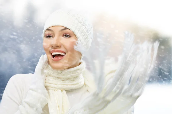 Een Schoonheid Meisje Winter Achtergrond — Stockfoto