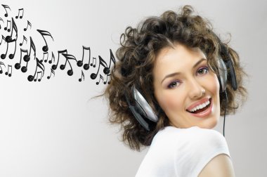 Girl with headphones clipart