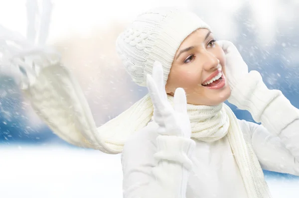 Beauty Girl Winter Background — Stock Photo, Image