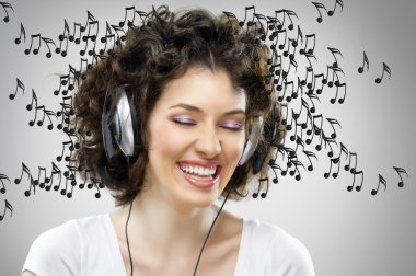 Girl with headphones clipart