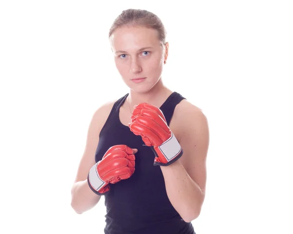 有吸引力的女孩练拳击 — 图库照片