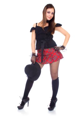 Gothic girl in mini skirt with hat clipart