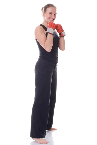 Beautiful girl with boxing gloves. — Stock Photo, Image