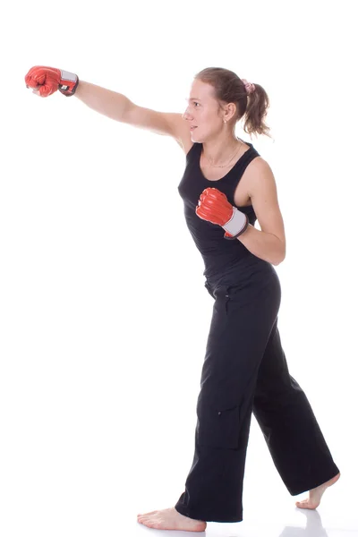 Beautiful girl with boxing gloves. — Stock Photo, Image