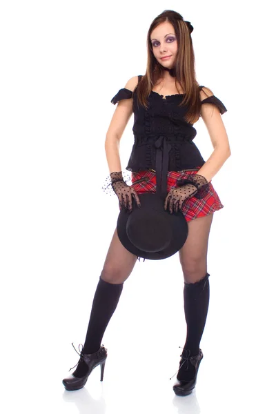 Gothic κορίτσι σε μίνι φούστα με καπέλο — Φωτογραφία Αρχείου