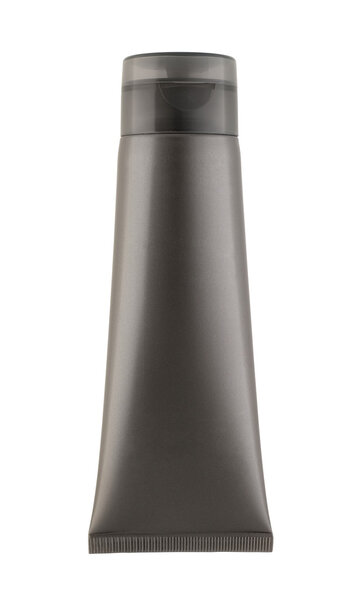 Серый тюбик на белом фоне
