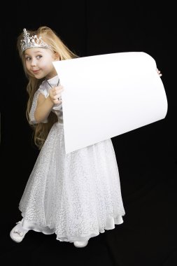 White girl Princess holding signboard. clipart