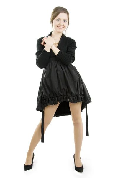 Succesvolle vrouw in een zwarte jurk. — Stockfoto