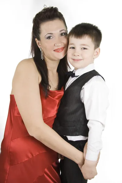 Matka a syn izolované na bílém. — Stock fotografie