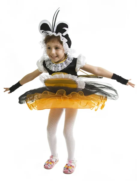 Malá holčička je oblečený v kostýmu včely — Stock fotografie