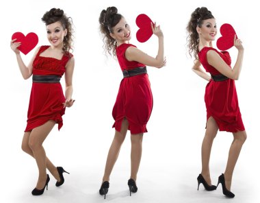 Women in a red dress shows the heart clipart