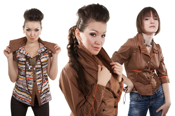 Dvě různé dívky ukazují módní stylové oblečení — Stock fotografie
