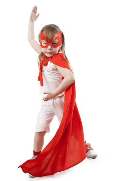 Superhero κορίτσι σε ένα κόκκινο — Φωτογραφία Αρχείου