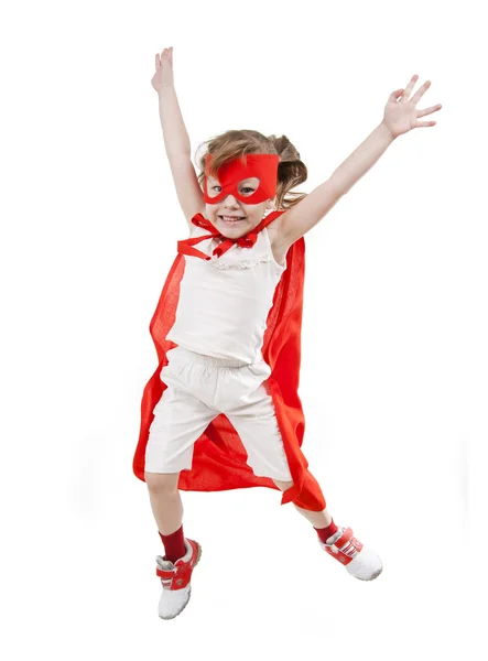 Superhero κορίτσι σε ένα κόκκινο — Φωτογραφία Αρχείου