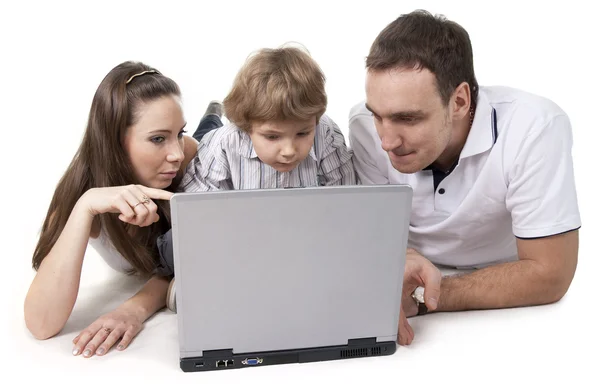 Rodina a počítač — Stock fotografie
