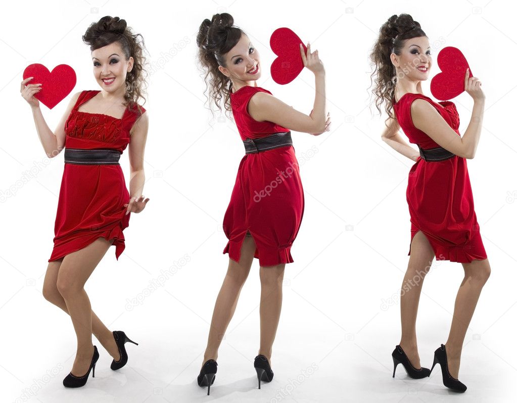 Women in a red dress shows the heart