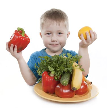 Vegetables and fruit it are a healthy food of children. clipart