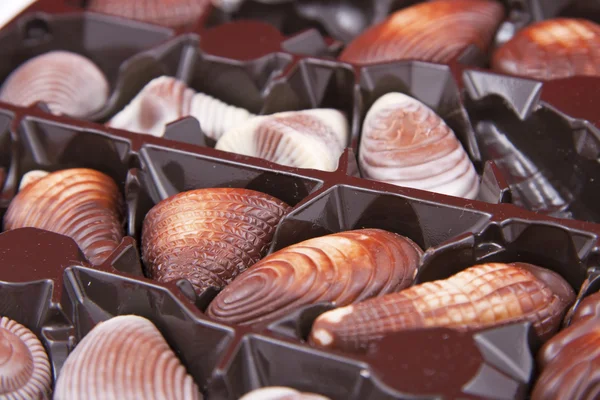 Cáscaras dulces de chocolate se encuentra en la caja Imagen De Stock