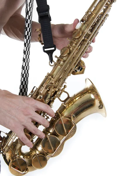 Shirtless jazzman toca um saxofone — Fotografia de Stock