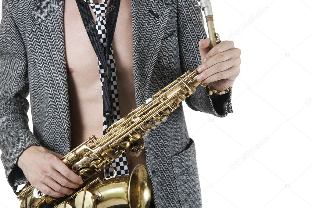 The young jazzman with a saxophone