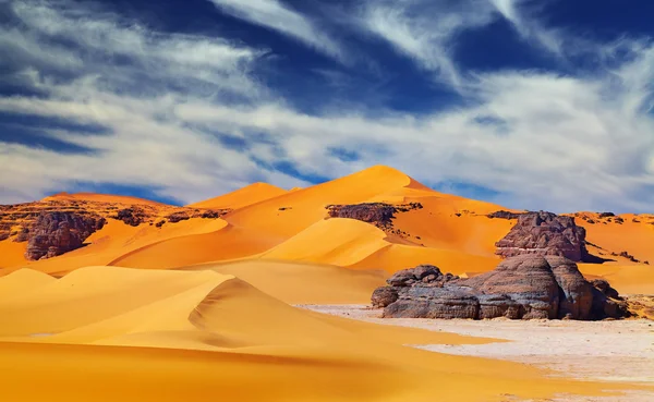 Písečné Duny Skály Saharská Poušť Alžírsko — Stock fotografie