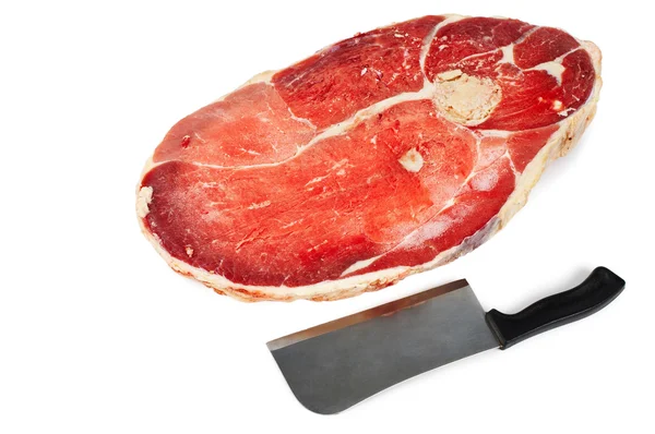 Stück Fleisch und Messer — Stockfoto