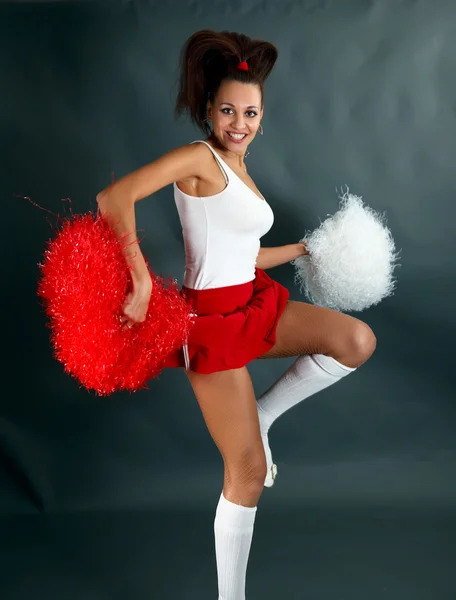 Jonge Dame Cheerleader Poseren Studio — Stockfoto