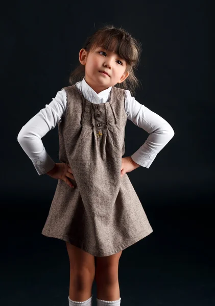 stock image Little fashion model posin in studio.