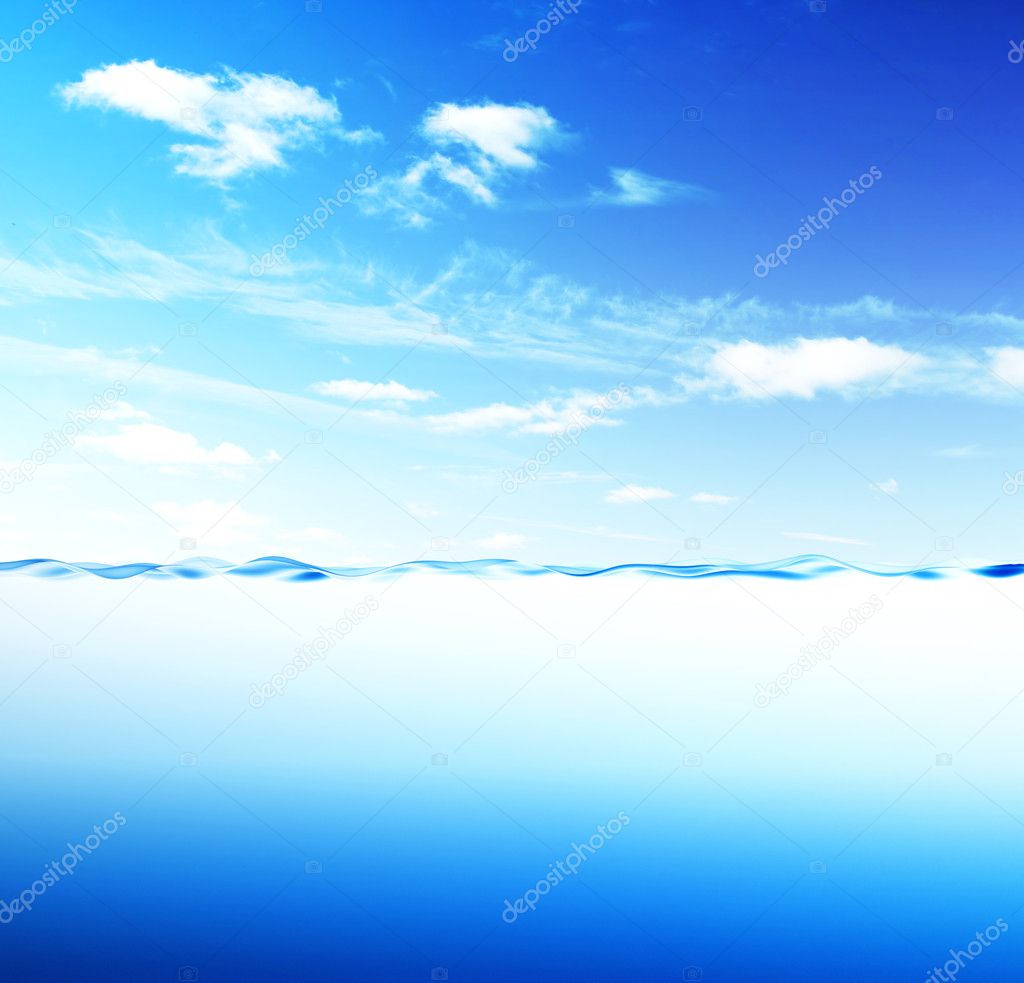 Blue water wave and sky