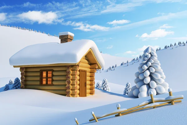 Hus i snö berg — Stockfoto