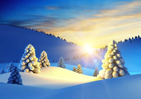 Зимовий пейзаж з ялинками — стокове фото