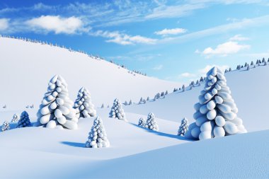 Winter landscape with fir trees clipart