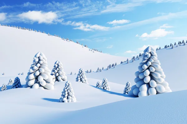 Winterlandschap met dennenbomen — Stockfoto