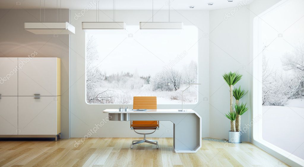 Interior design of modern office, 3d render