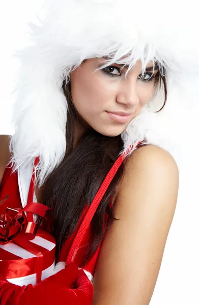 Santa claus ruhát visel a gyönyörű szexi lány — Stock Fotó