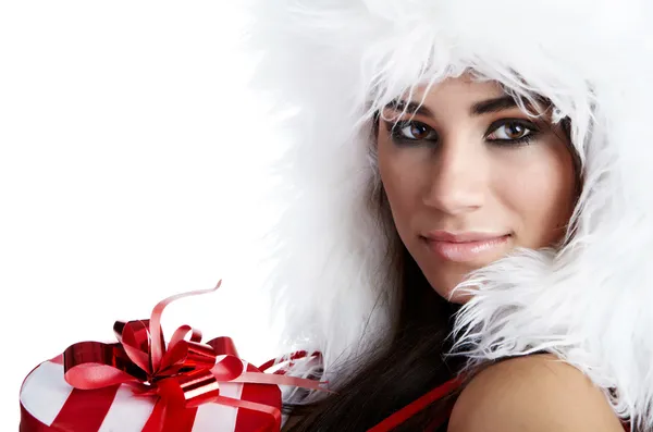Schöne sexy Mädchen trägt Weihnachtsmann-Klamotten — Stockfoto