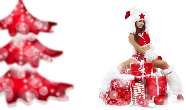 Bella ragazza sexy indossa vestiti Babbo Natale — Foto Stock