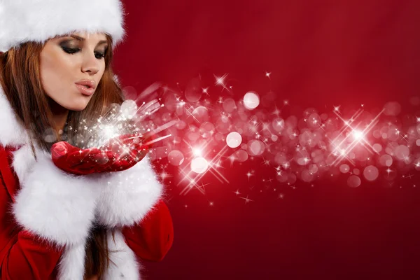 Porträt der schönen sexy Mädchen trägt Weihnachtsmann Kleidung Stockbild