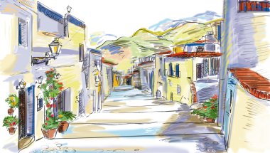 Yunan kasabaya çizim