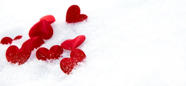 Red Hearts Snow — Stock Photo, Image