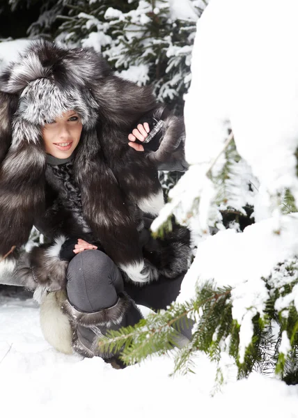 Beautiful Sexy Woman Snowy Winter Outdoors — Stock Photo, Image