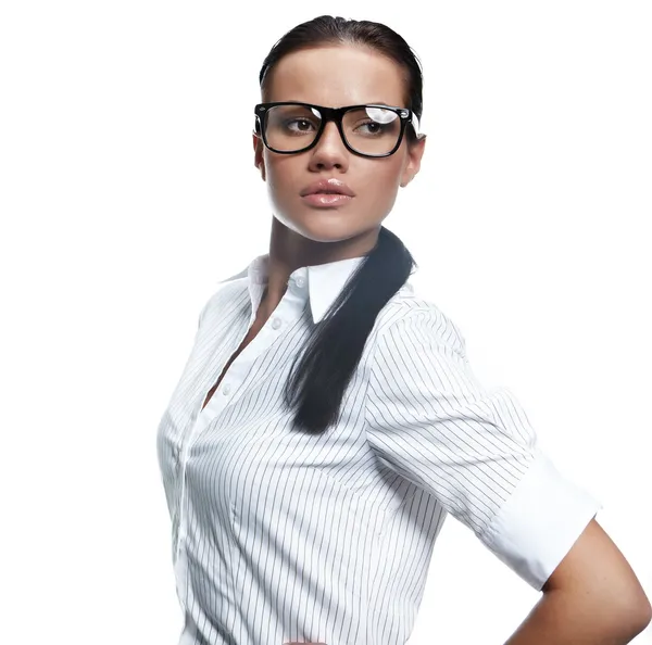 Πορτρέτο Της Όμορφης Επιχειρηματικής Γυναίκα Φοράει Γυαλιά — Φωτογραφία Αρχείου