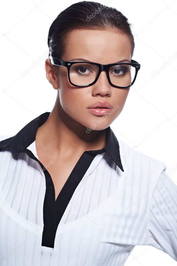 Portrait of beautiful business woman wearing glasses — Stock Photo ...