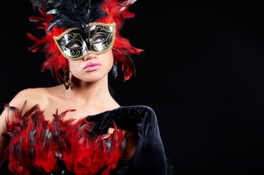 Mor parti yarısı maske genç seksi kadın. moda için kullanılması