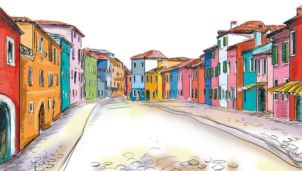 Drawn Old Town — Stock Photo, Image
