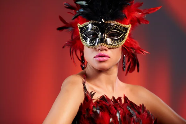 Young Sexy Woman Violet Party Half Mask May Use Fashion — Stock Photo, Image